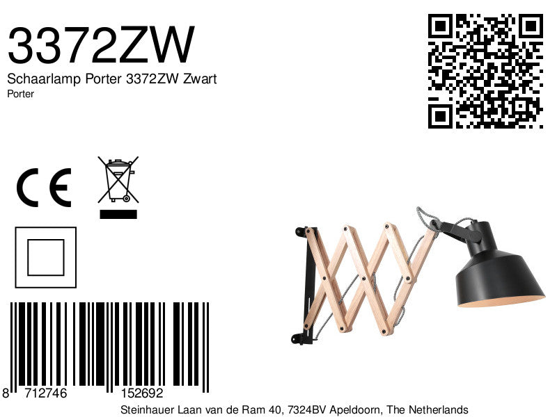 Schaarlamp Porter 3372ZW Zwart