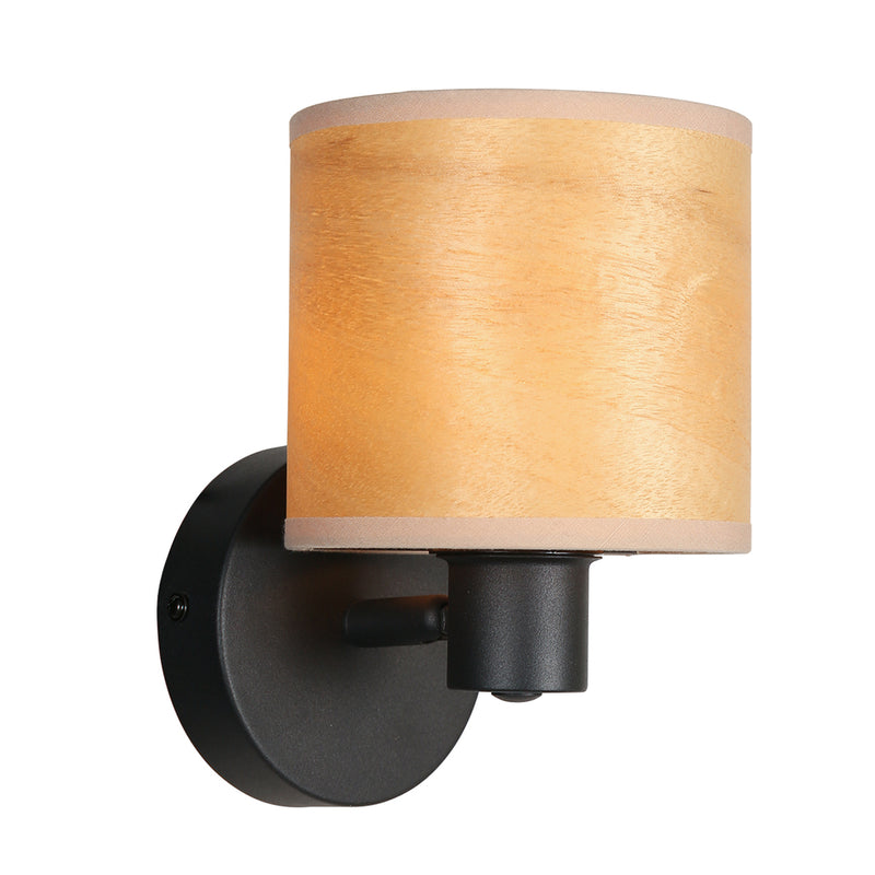 Spot - Wandlamp Bambus 3665ZW Zwart met houten kapje