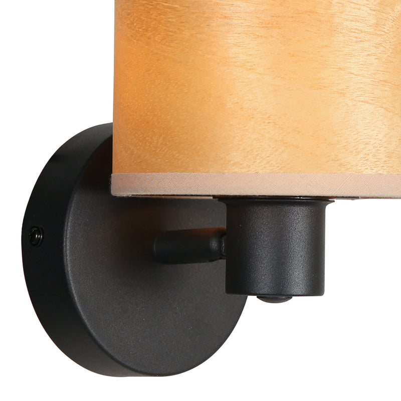 Spot - Wandlamp Bambus 3665ZW Zwart met houten kapje