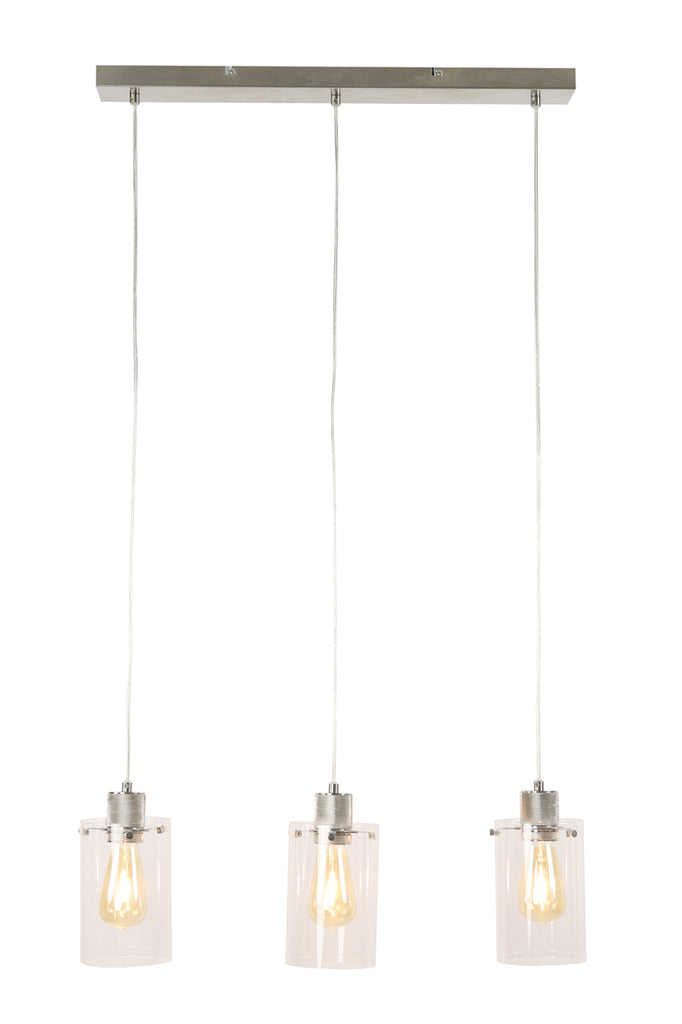 Hanglamp Vancouver – Nikkel Glas – 65x12x18,5cm – 3 Lampen