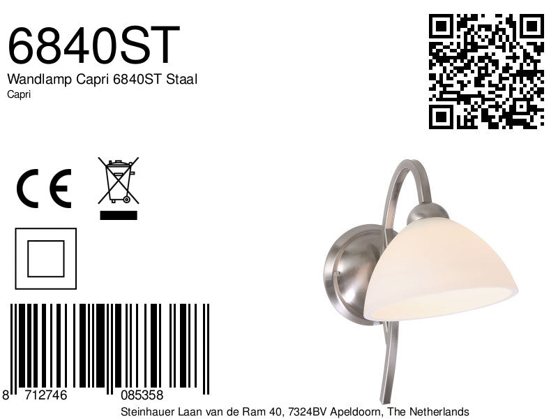 Wandlamp Capri 6840ST Staal