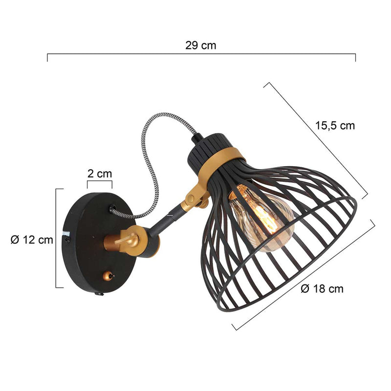 Wandlamp Dunbar 3088ZW Zwart