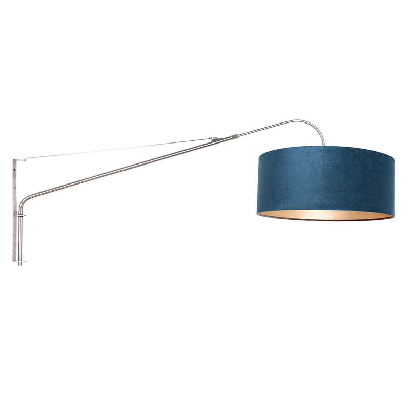 Wandlamp Elegant Classy 2574ST+K1066ZS Staal-Fluweel Blauw