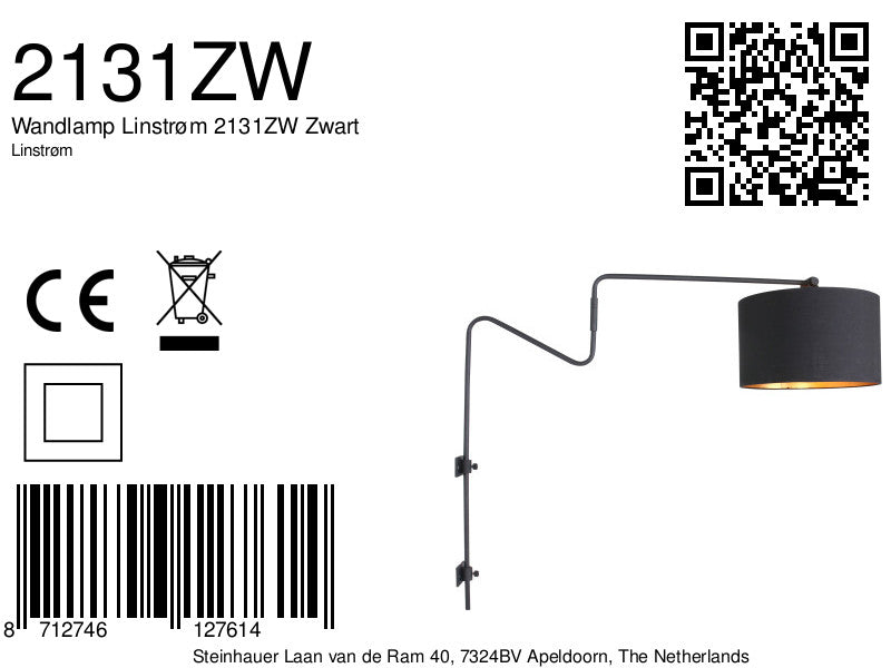 Wandlamp Linstrøm 2131ZW Zwart