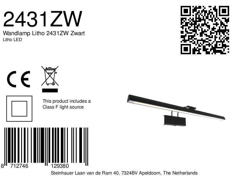 Wandlamp Litho 2431ZW Zwart