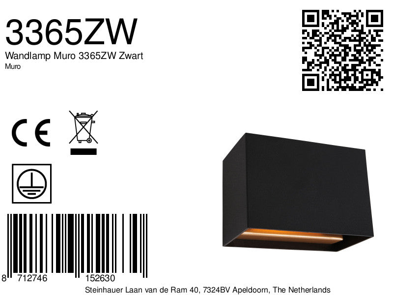 Wandlamp Muro 3365ZW Zwart