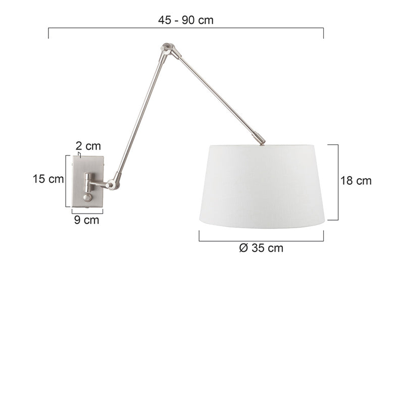 Wandlamp Prestige Chic 7396ST+K1007QS Staal-Wit Linnen