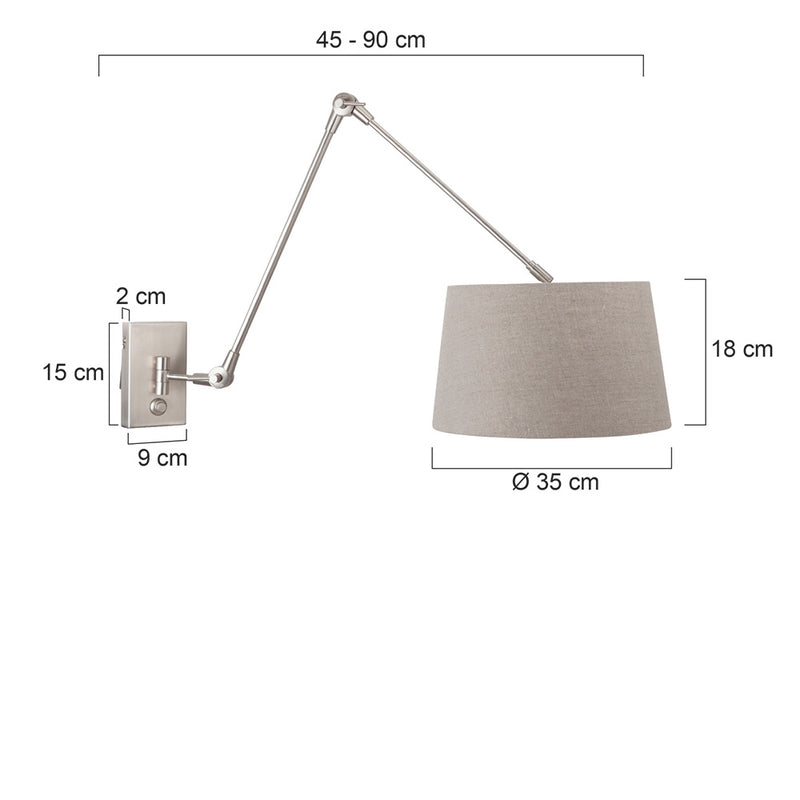 Wandlamp Prestige Chic 7396ST+K1007RS Staal-Grijs Linnen