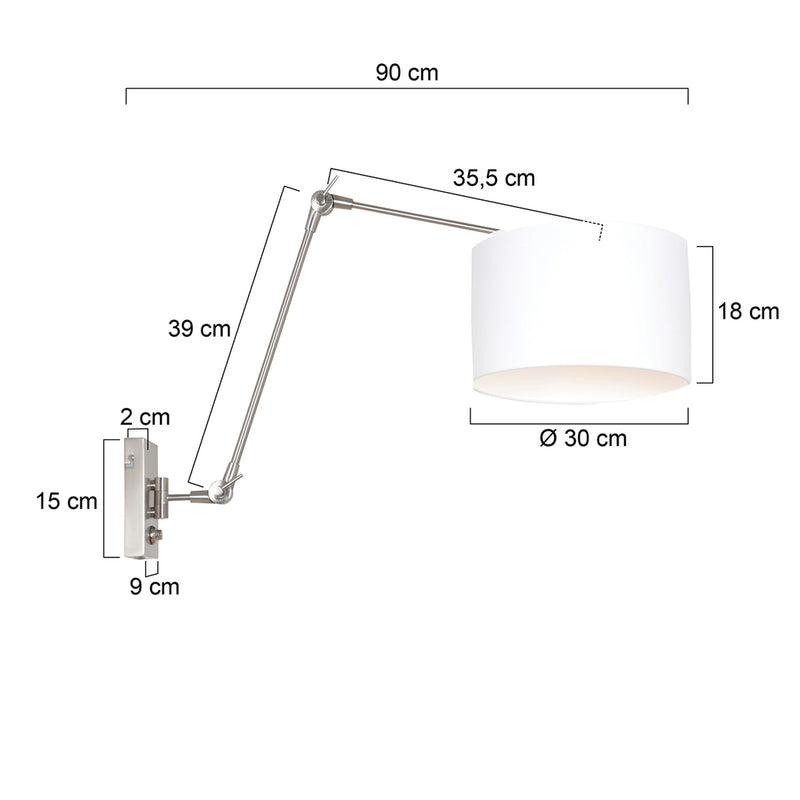 Wandlamp Prestige Chic 7396ST+K73962S Staal-Wit Chintz