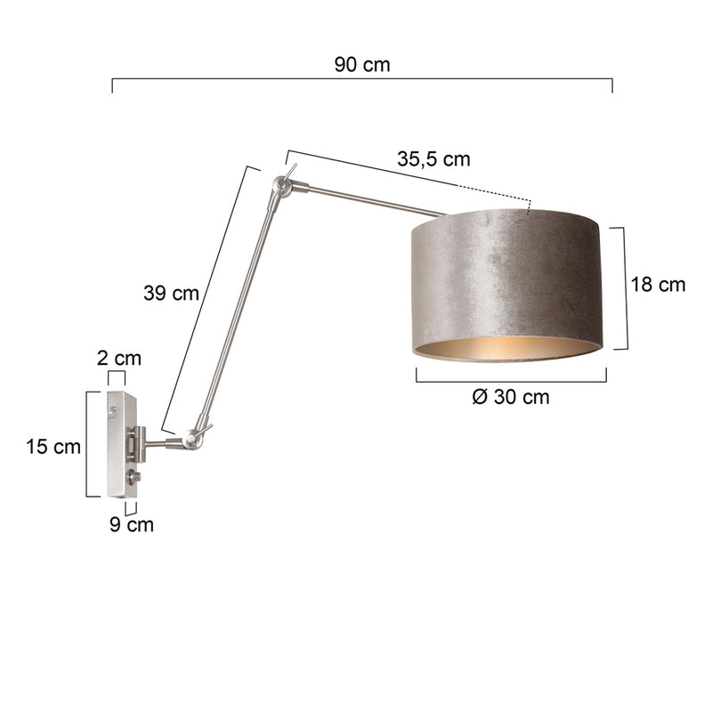 Wandlamp Prestige Chic 7396ST-K7396GS Staal-Fluweel Zilver