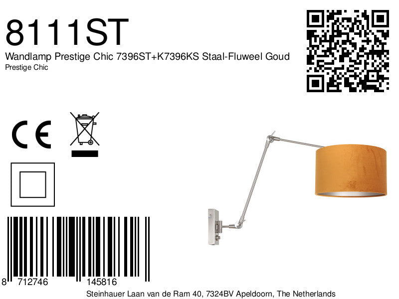 Wandlamp Prestige Chic 7396ST+K7396KS Staal-Fluweel Goud