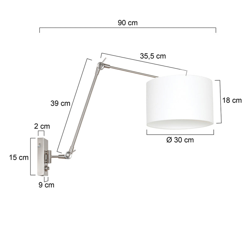 Wandlamp Prestige Chic 7396ST+K7396QS Staal-Wit Linnen