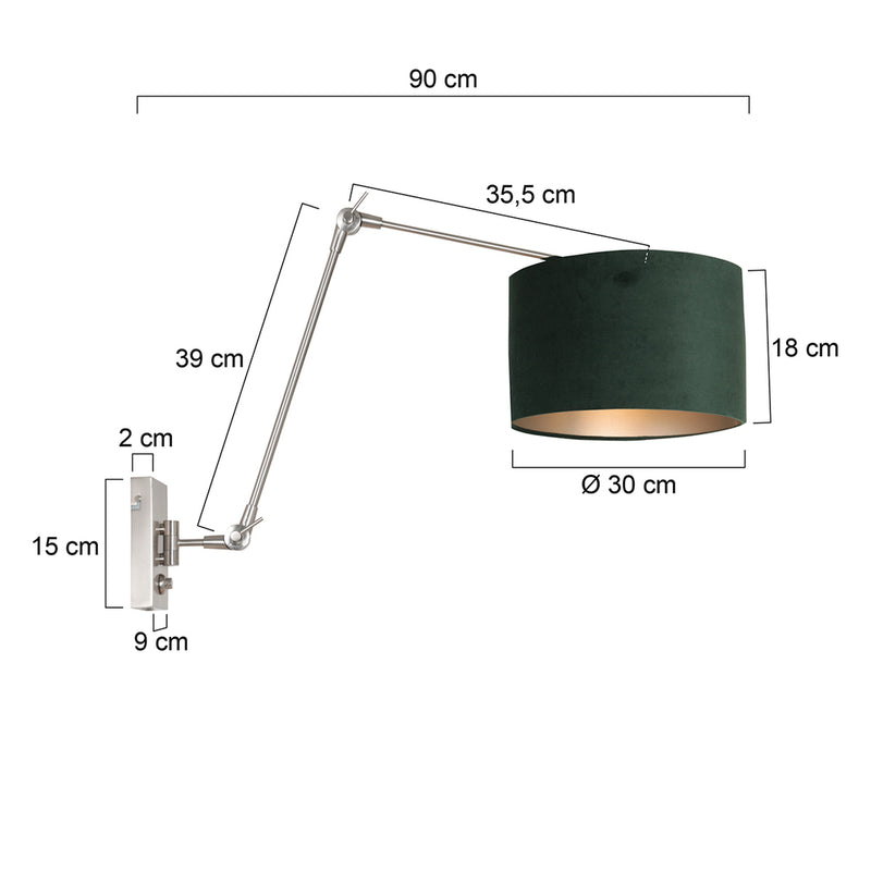 Wandlamp Prestige Chic 7396ST+K7396VS Staal-Fluweel Groen