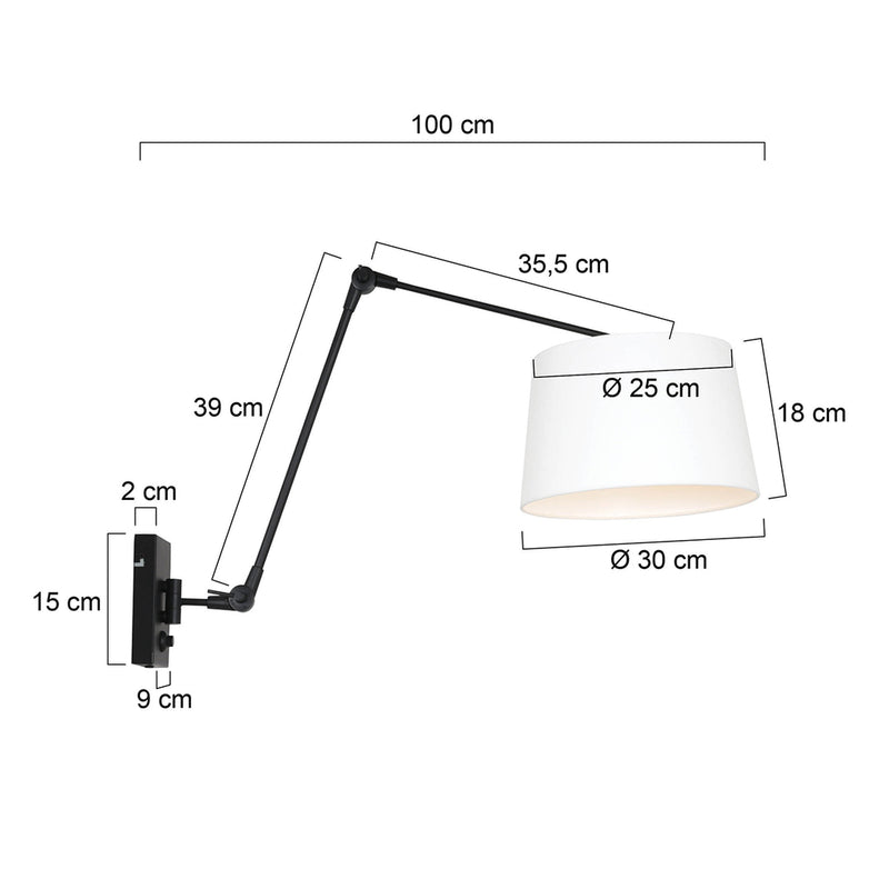 Wandlamp Prestige Chic 7396ZW+K1007QS Zwart-Wit Linnen