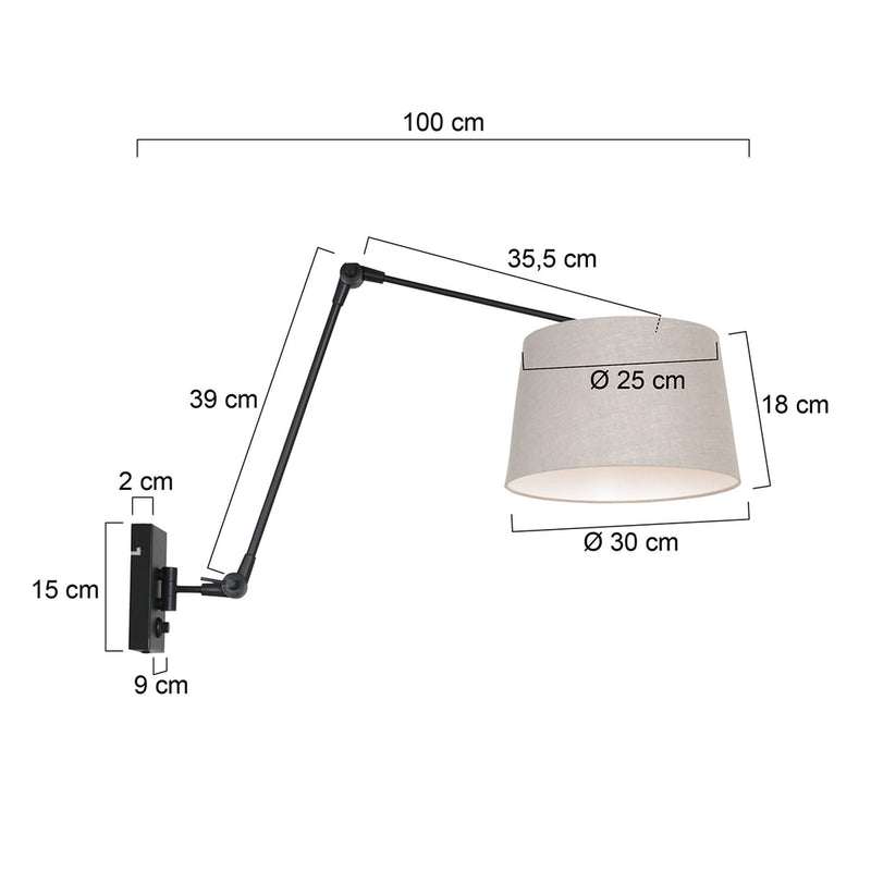 Wandlamp Prestige Chic 7396ZW+K1007RS Zwart-Grijs Linnen