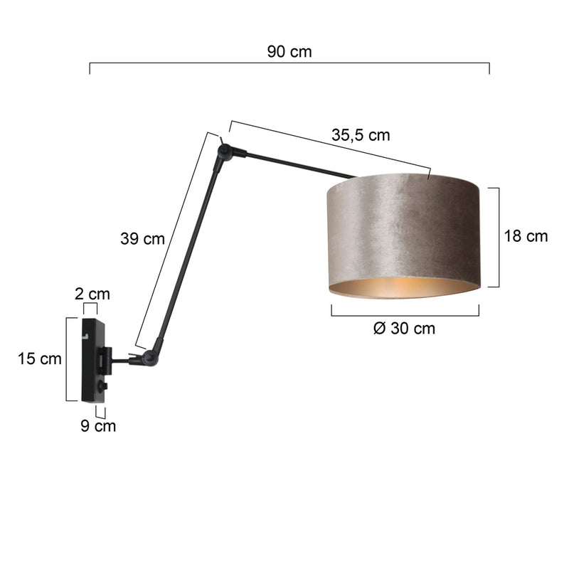 Wandlamp Prestige Chic 7396ZW+K7396GS Zwart-Fluweel Zilver