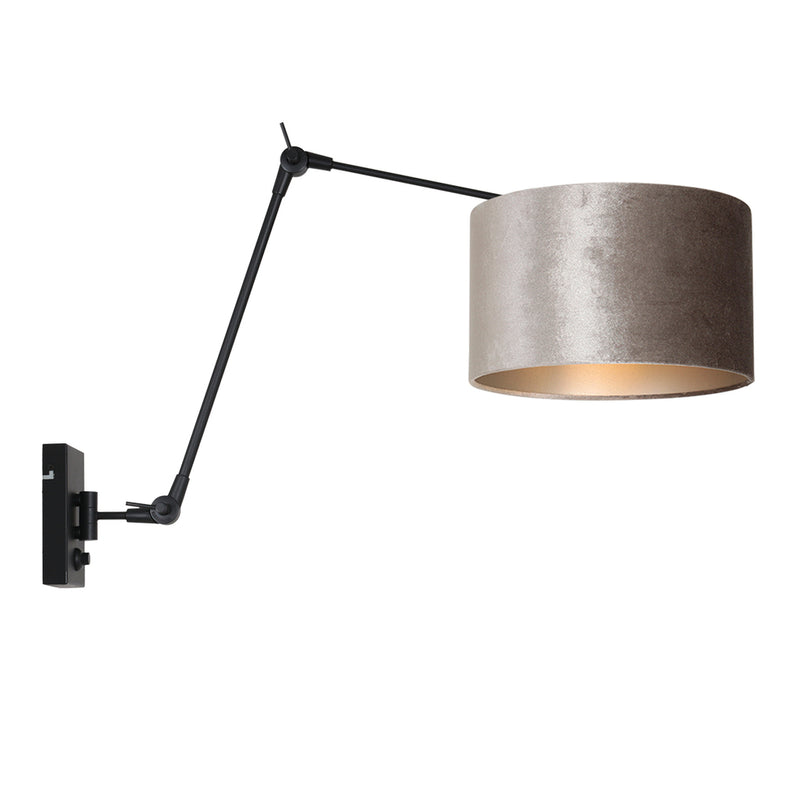 Wandlamp Prestige Chic 7396ZW+K7396GS Zwart-Fluweel Zilver