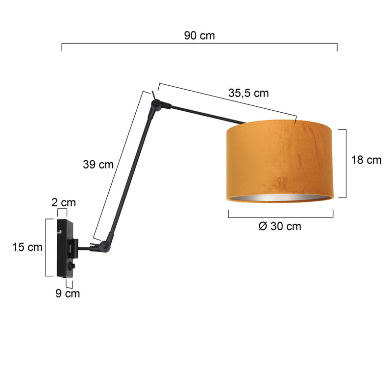 Wandlamp Prestige Chic 7396ZW+K7396KS Zwart-Fluweel Goud