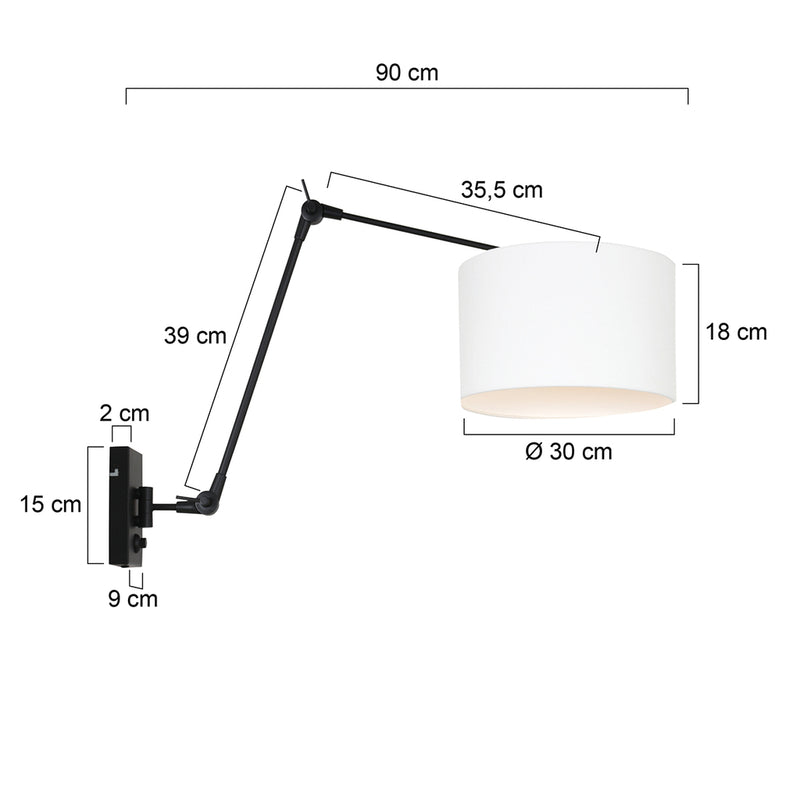 Wandlamp Prestige Chic 7396ZW+K7396QS Zwart-Wit Linnen