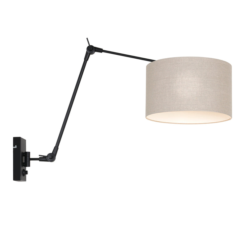 Wandlamp Prestige Chic 7396ZW+K7396RS Zwart-Grijs Linnen