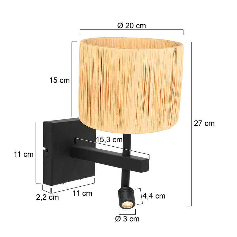 Wandlamp Stang 3702ZW Zwart + leeslamp 3W