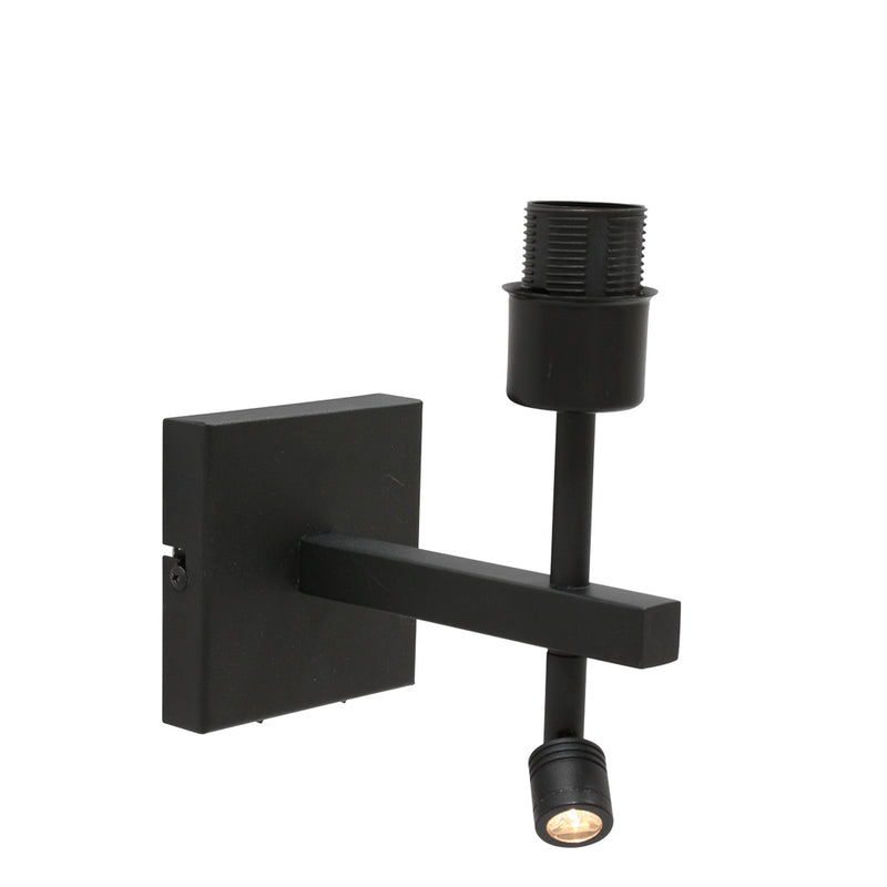 Wandlamp Stang 7193ZW Zwart + Kap Zwart Linnen