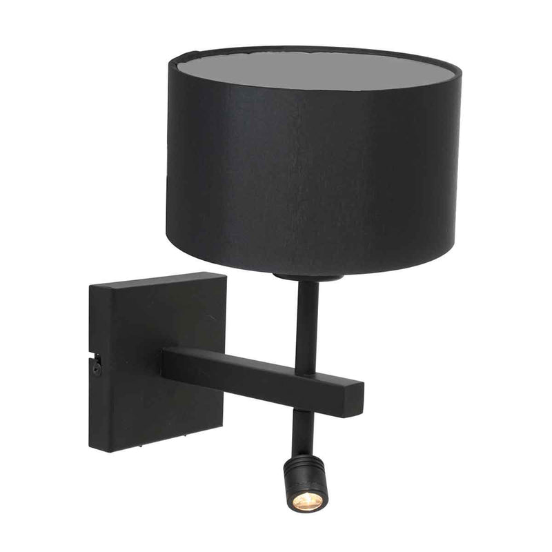 Wandlamp Stang 7193ZW Zwart + Kap Zwart Linnen