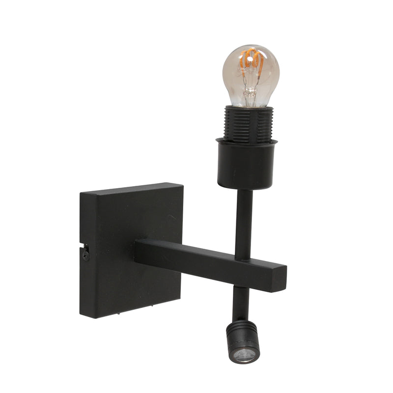 Wandlamp Stang 7193ZW Zwart + Kap Zwart Linnen