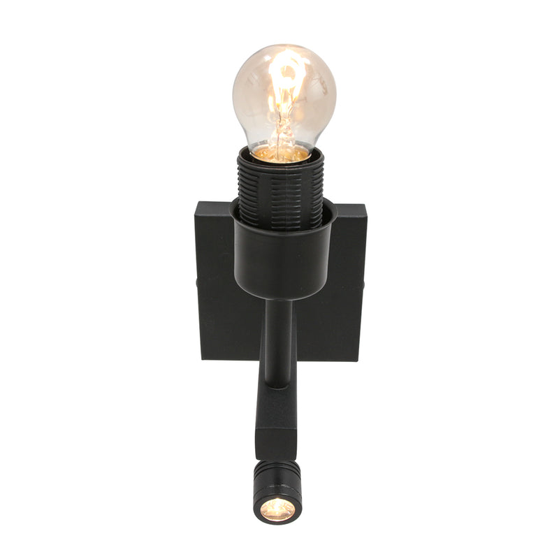 Wandlamp Stang 7193ZW Zwart + Kap Zwart Linnen