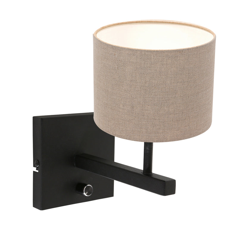 Wandlamp Stang 8172 Zwart + Kap Grijs Linnen