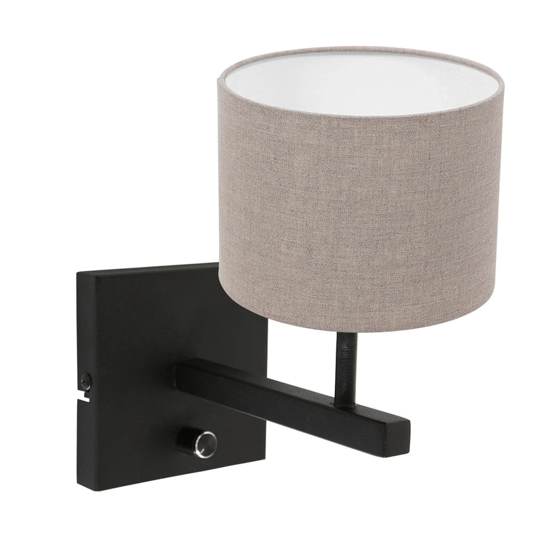 Wandlamp Stang 8172 Zwart + Kap Grijs Linnen