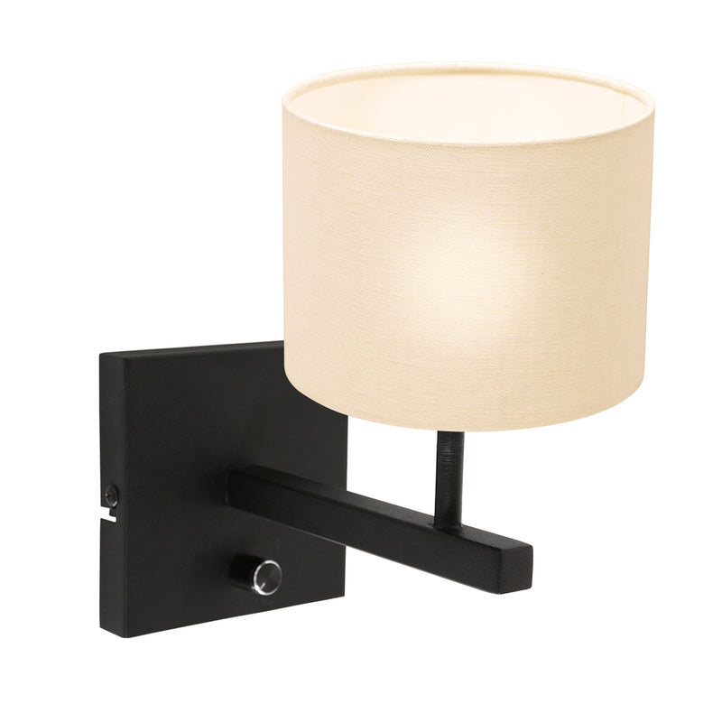 Wandlamp Stang 8173ZW Zwart + Kap Wit Linnen