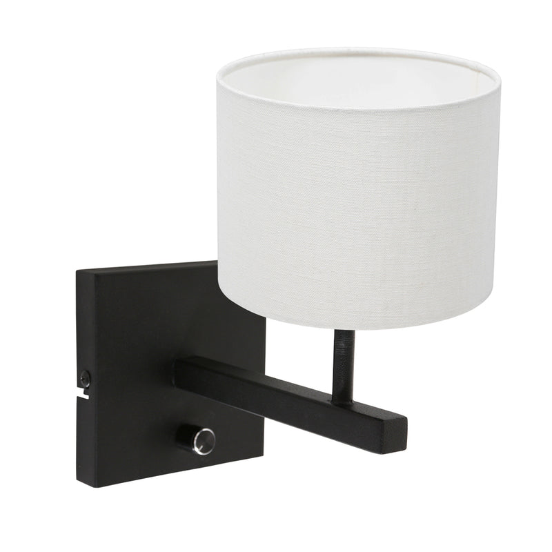 Wandlamp Stang 8173ZW Zwart + Kap Wit Linnen