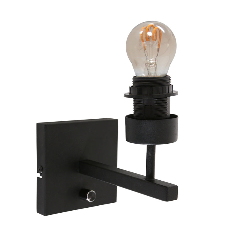 Wandlamp Stang 8173ZW Zwart + Kap Wit Linnen