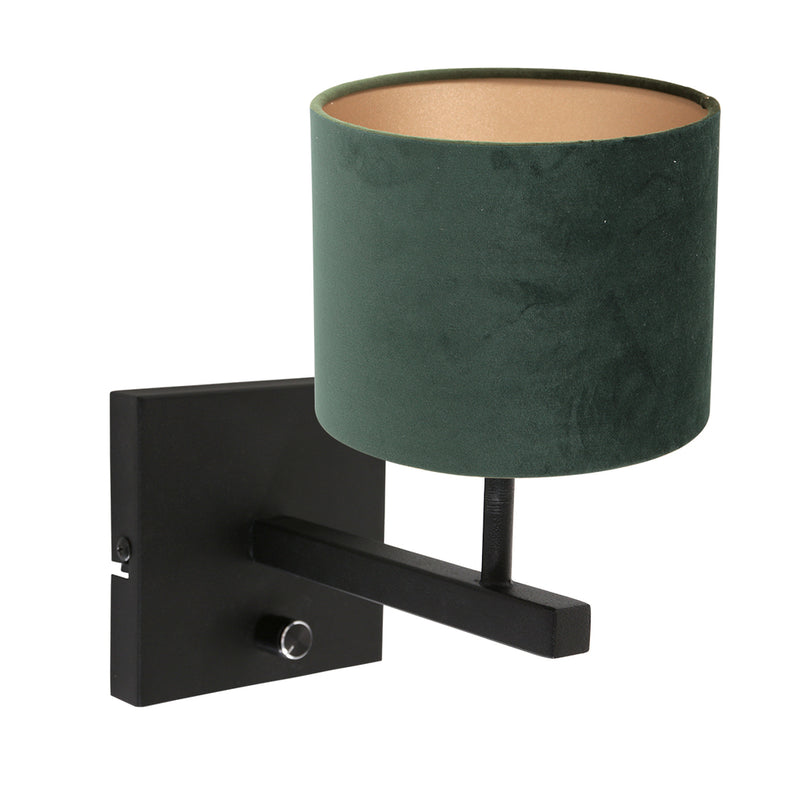 Wandlamp Stang 8174ZW Zwart + Kap Velours Groen