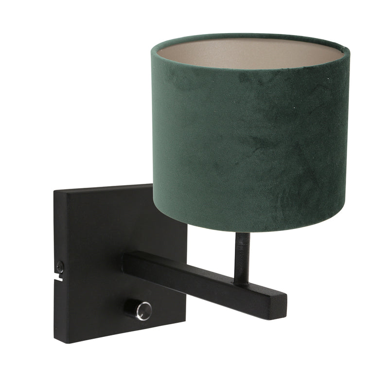 Wandlamp Stang 8174ZW Zwart + Kap Velours Groen