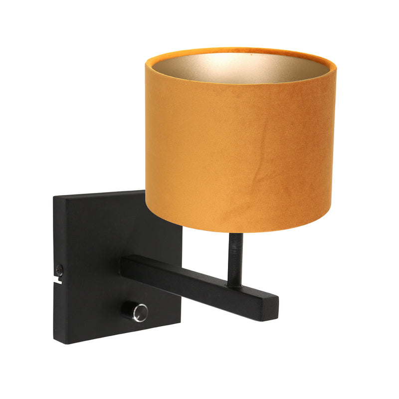 Wandlamp Stang 8176ZW Zwart + Kap Velours Goud